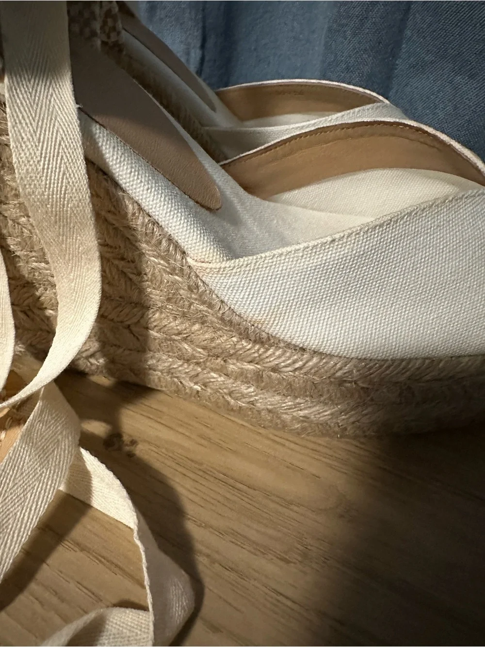 Castañer Chiara Canvas Espadrille Wedges Ivory Lace Up EU 38 US 7.5 New Box